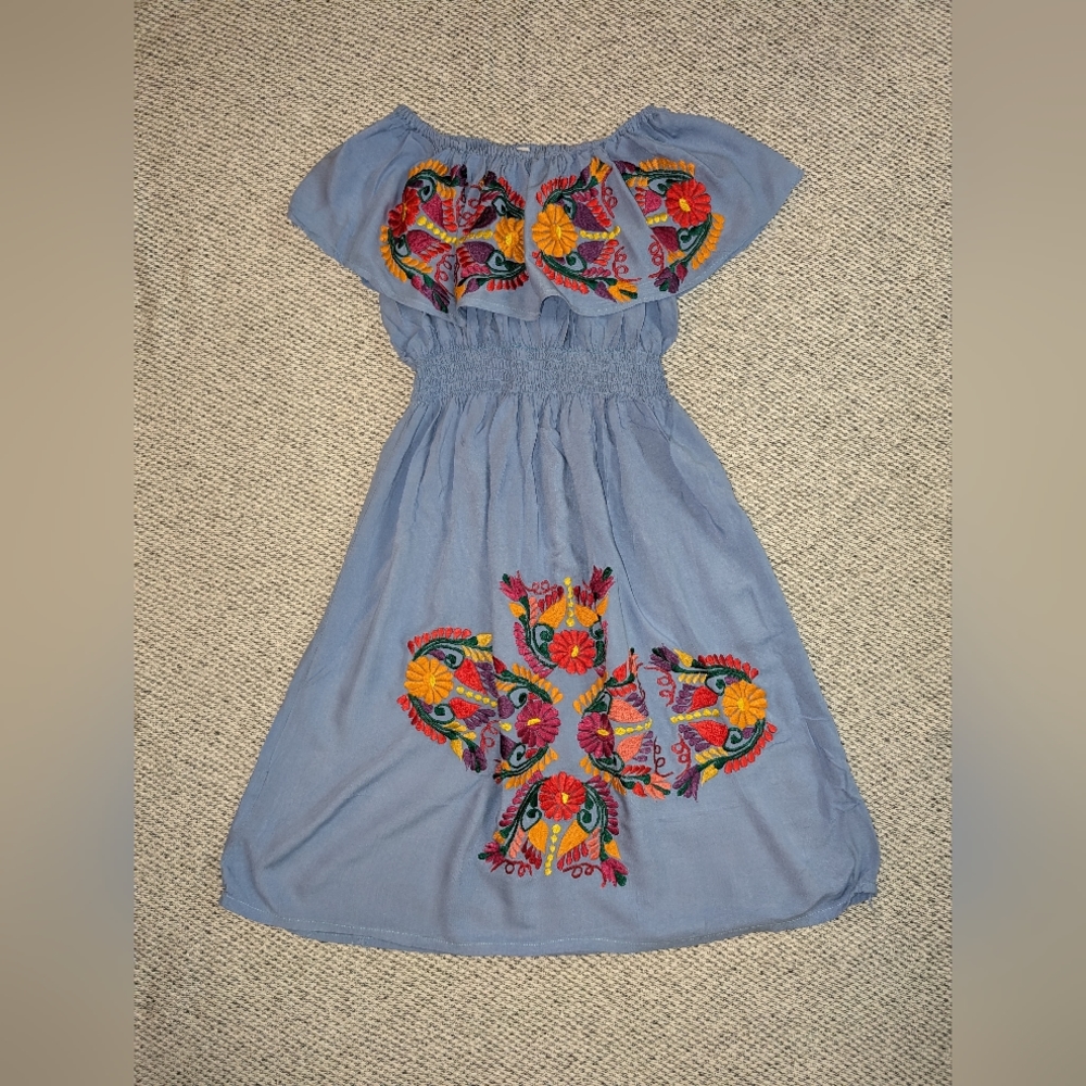 Embroidered Blue Kids Dress